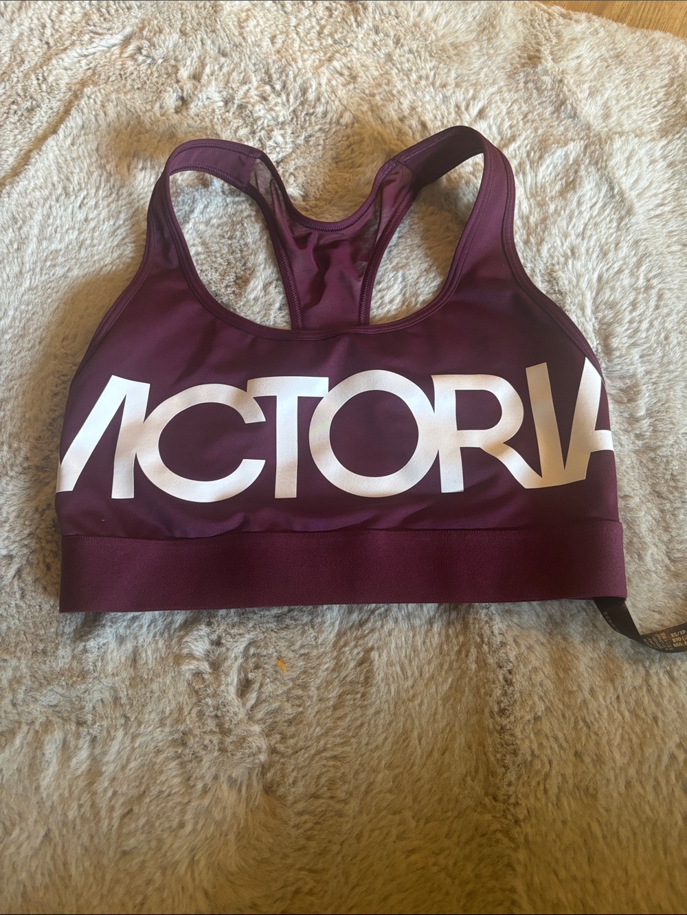 Victoria's Secret Deep Plum Racerback Sports Bra with White Logo
